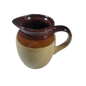 Vintage Primitive 3 tone brown band stoneware pottery milk jug